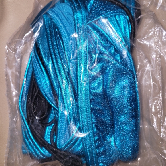 NIP Sexy Skimpy 2pc BodyZone Turquoise Lame & Black Midnight Lacing Lingerie Set - Picture 8 of 8